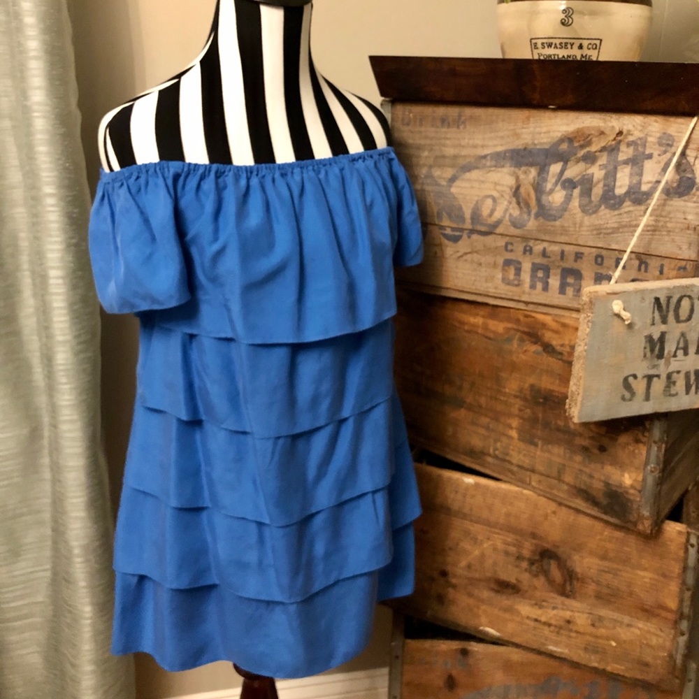 Victoria’s Secret Silk Tiered Top Blue Blouse